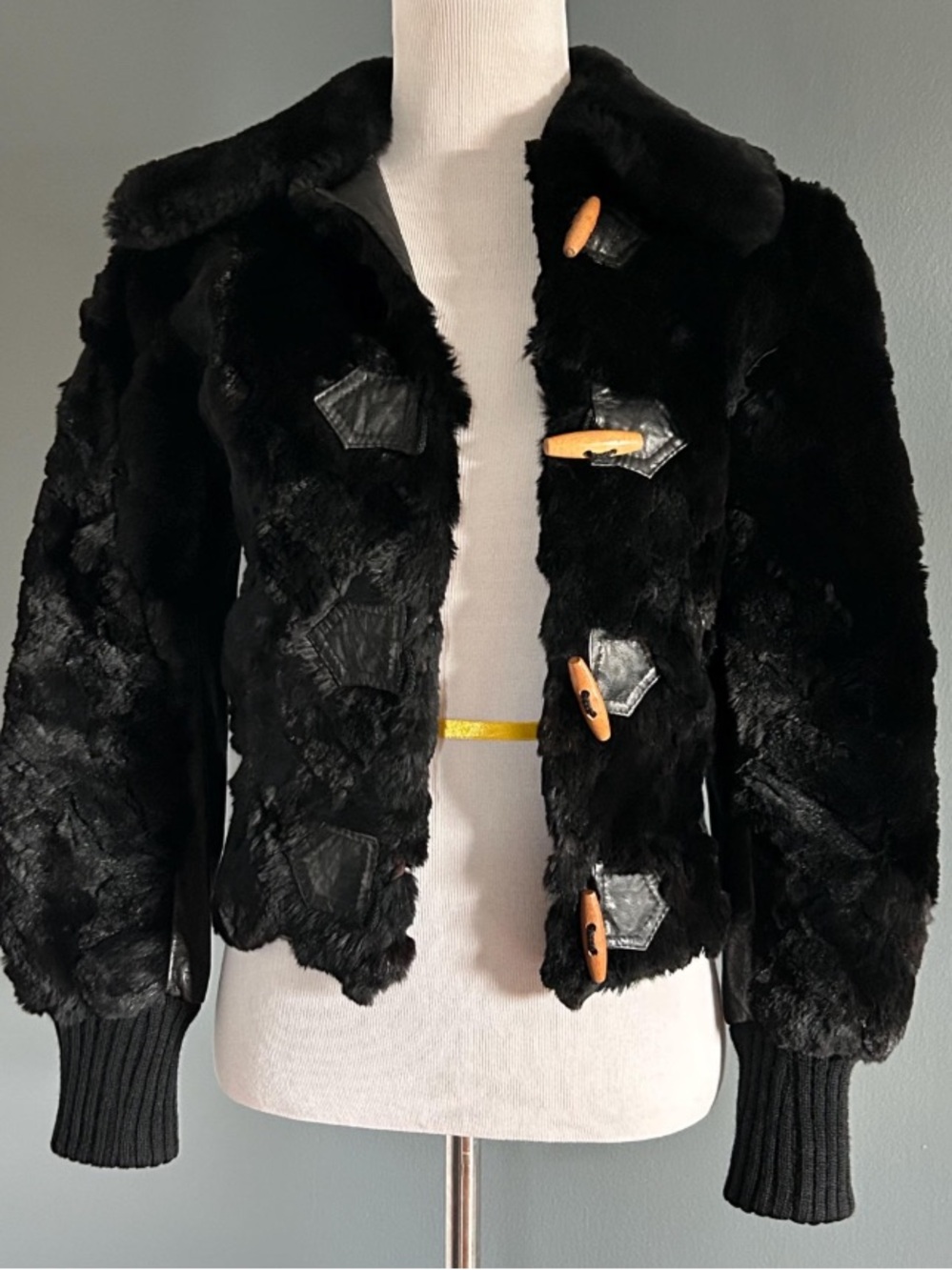 Vintage rabbit fur/leather/fur black cropped coat